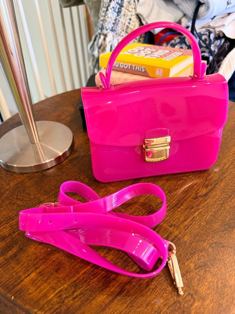 Hot Pink Patent Mini Top-Handle Crossbody Bag